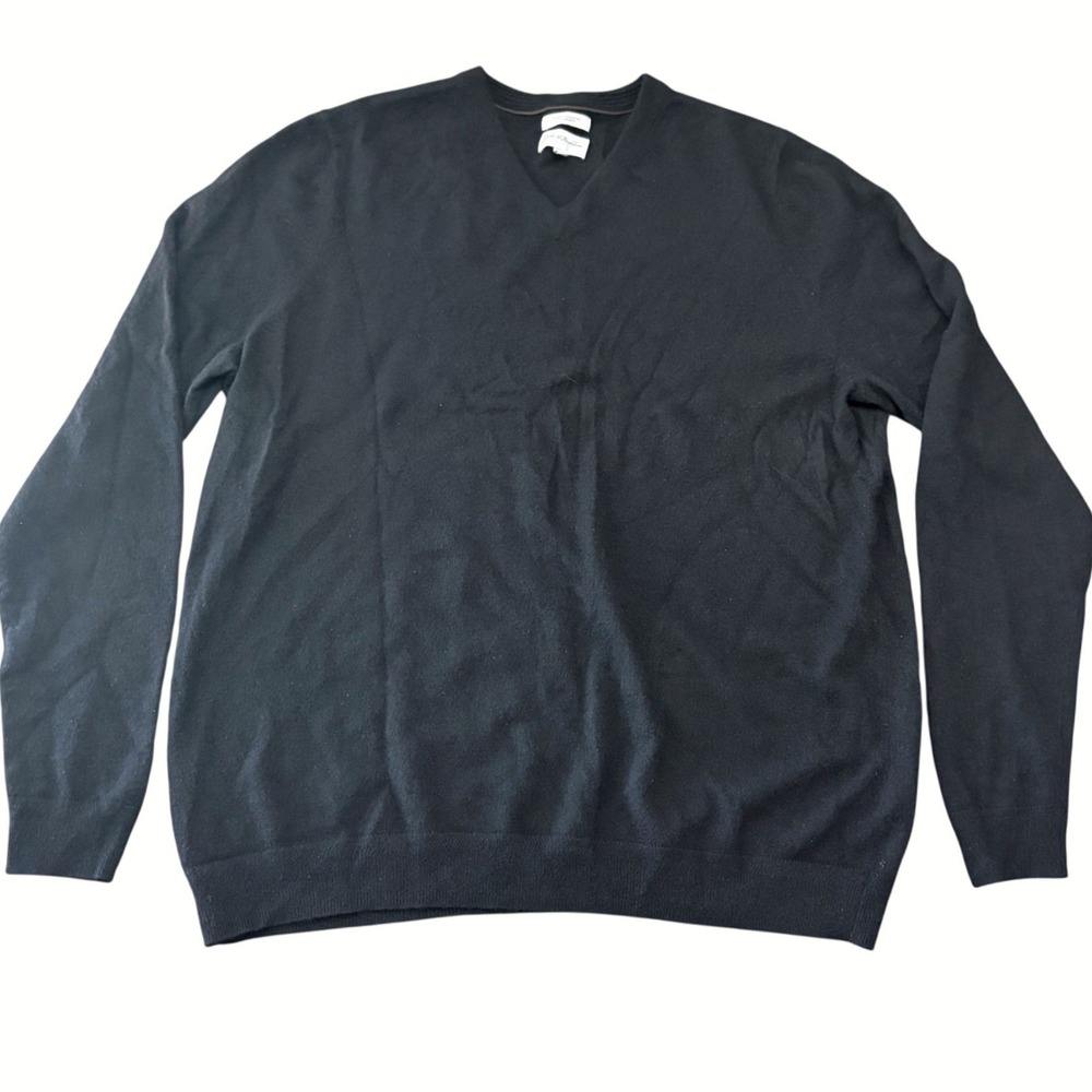 John W Nordstrom Mens XXL Tall Black 100% Cashmere V-Neck Sweater Minimalist